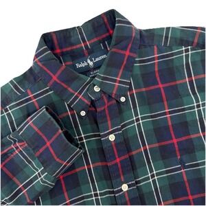 Ralph Lauren Mens Large Shirt Long Sleeve Blue Plaid Blair Soft Cotton